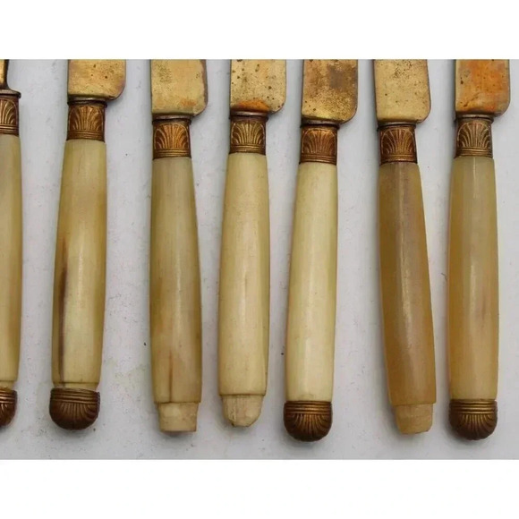 Antique 1800s Victorian Bone Fork & Knife Set Utensils Silverware - Picture 3 of 6